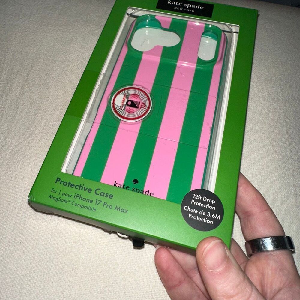 Kate Spade New York iPhone 17 Pro Max Phone Case Pink Green Stripes NWT